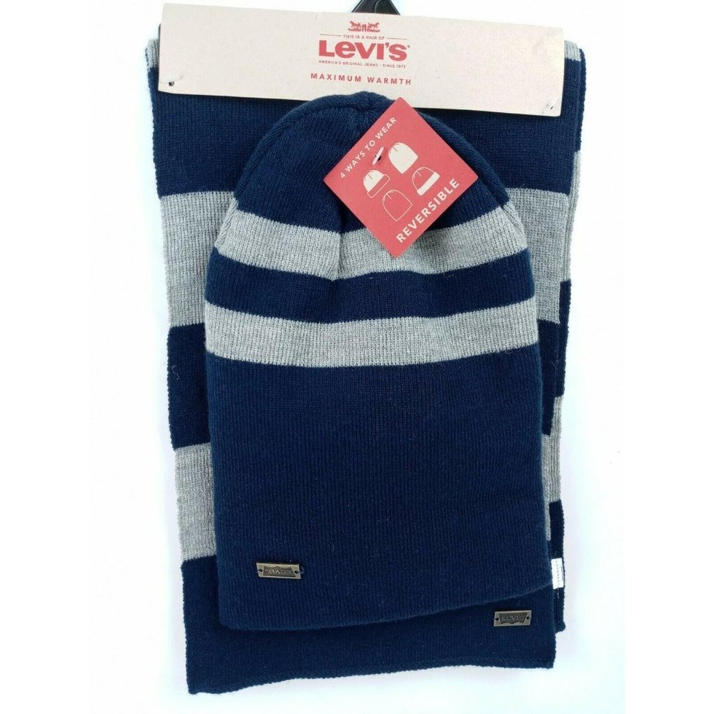 Levis Maximum Warmth Reversible Striped Hat Scarf